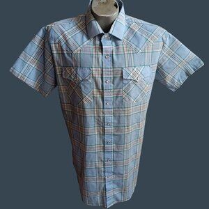 Vintage 1990s Plaid Western SHirt Mens Large BLue Summer Indy Snapper